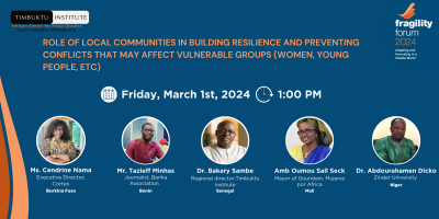 Fragility Forum 2024 - Washington: Timbuktu Institute roundtable on building community resilience and endogenous strategies